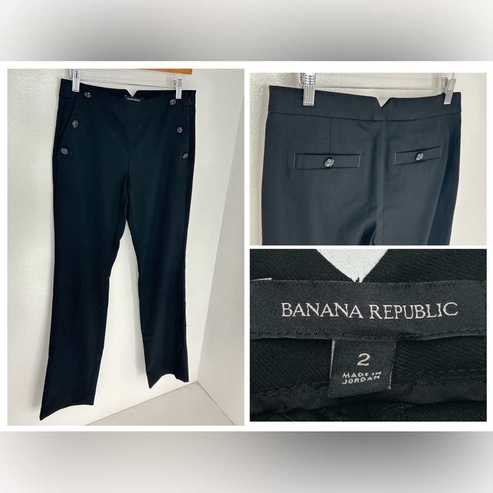 Banana Republic Logan Pant Sz 2 Sailor Button Black Trouser Career Office 29x32